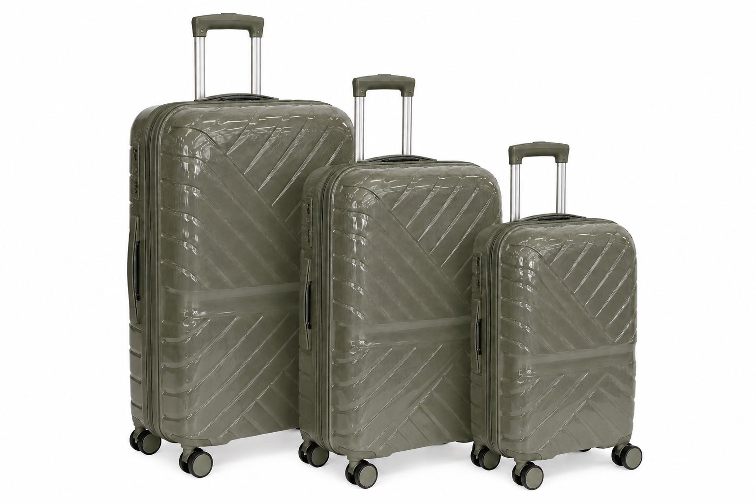 (image for) ARMAX Olive Green Ribbed Hard-Shell Set of 3 Spinner Suitcase
